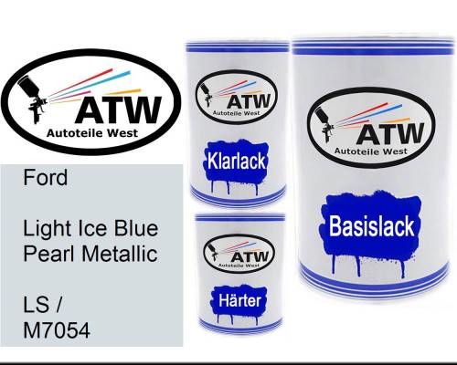 Ford, Light Ice Blue Pearl Metallic, LS / M7054: 500ml Lackdose + 500ml Klarlack + 250ml Härter - Set, von ATW Autoteile West.